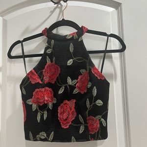 Forever 21 roses embroidered halter crop top